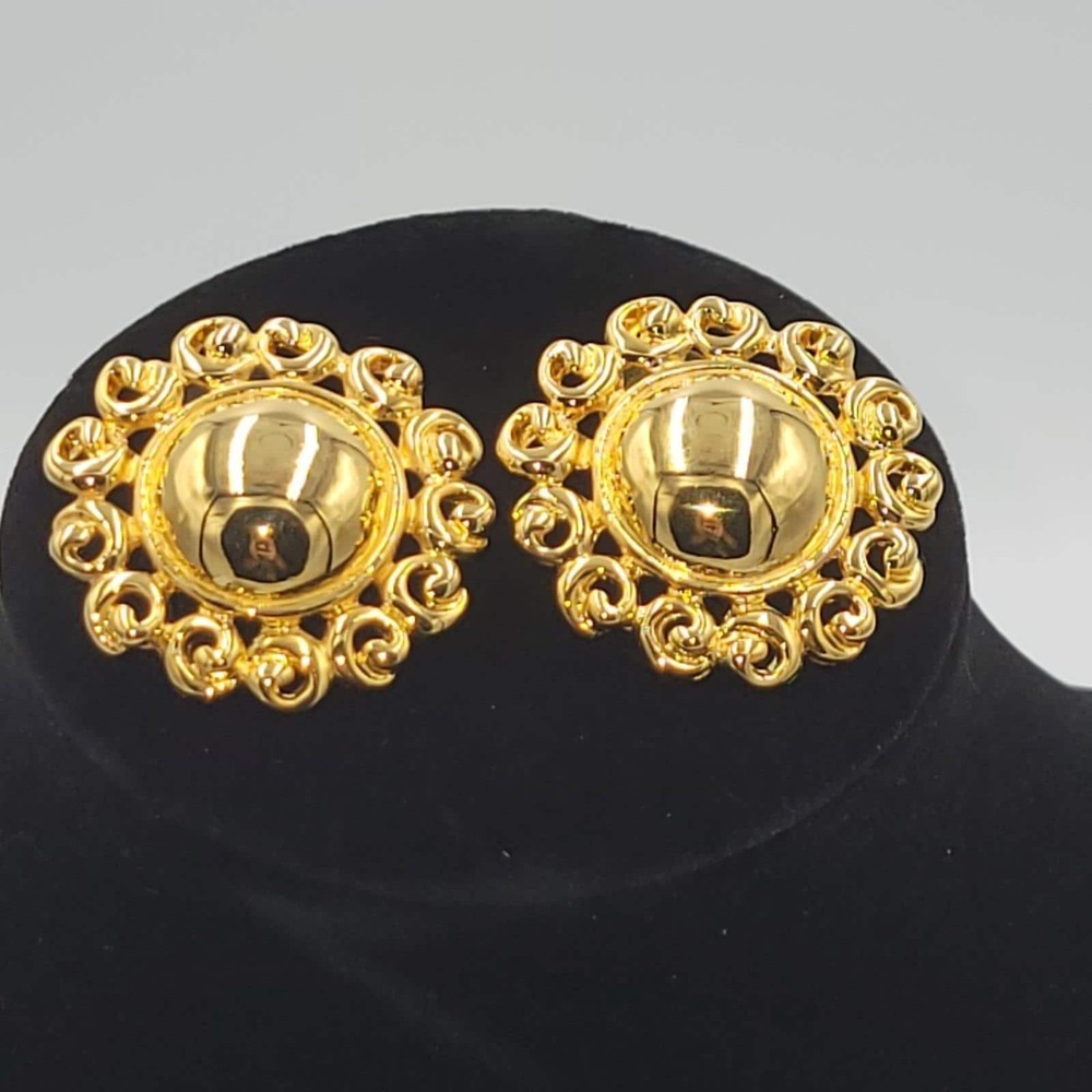 Anne Klein Vintage‎ Gold Tone Earrings Button Style 80s 90s